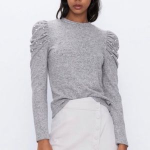Zara Puff Sleeve Pearl Sweater (S)